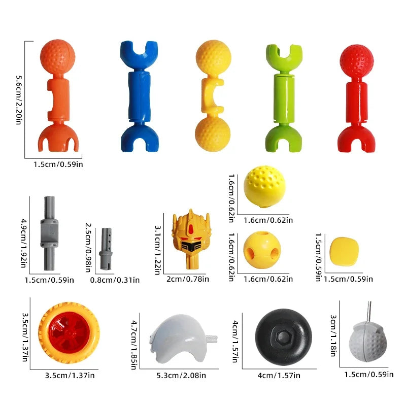 Set of colorful plastic tools with measurements on a white background