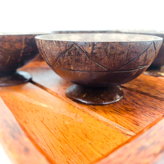 Coconut Shell Desert Cup with wooden Tray