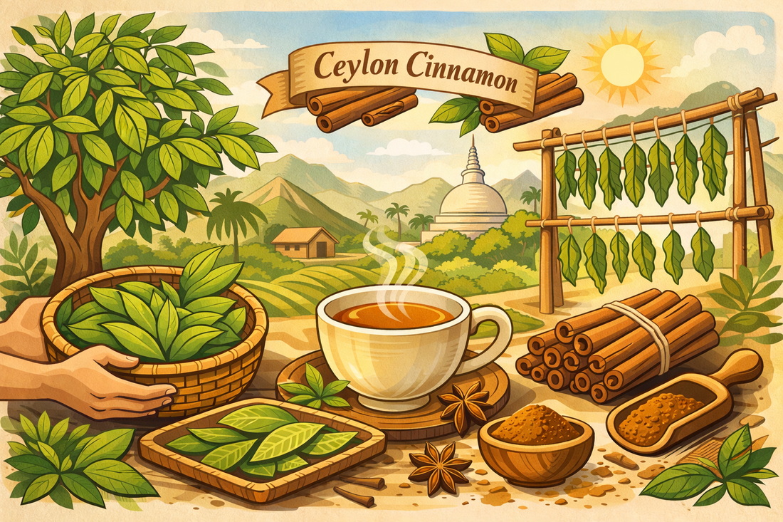 everyday health, From the cinnamon tree leaves to a cup of herbal tea, it represents Herbal wellness, balance, and natural livin