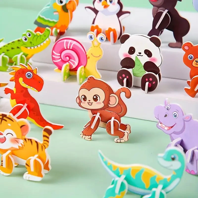 Colorful animal figurines on a light green background