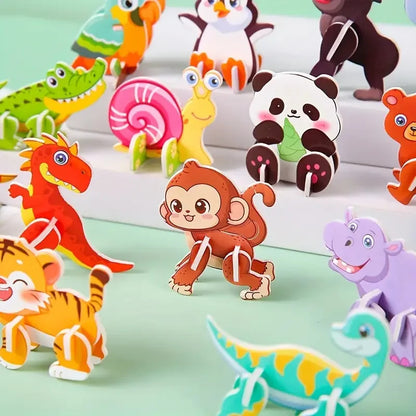 Colorful animal figurines on a light green background