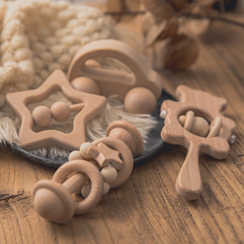 Montessori Wooden Baby Rattle Set for 1–2 Year Olds