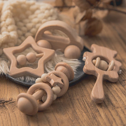 Montessori Wooden Baby Rattle Set for 1–2 Year Olds