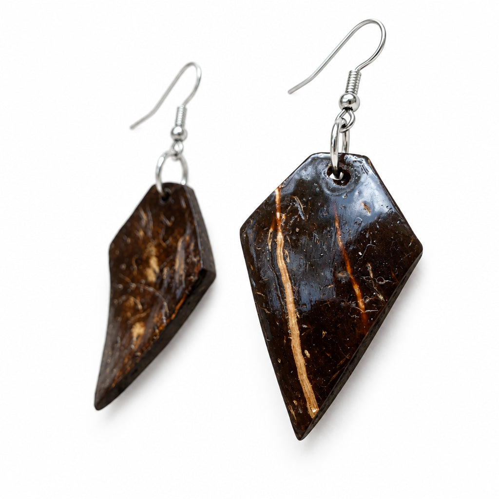 Coconut Shell Palm Earrings Boho Wooden Dangle Tropical Lightweight Jewelry