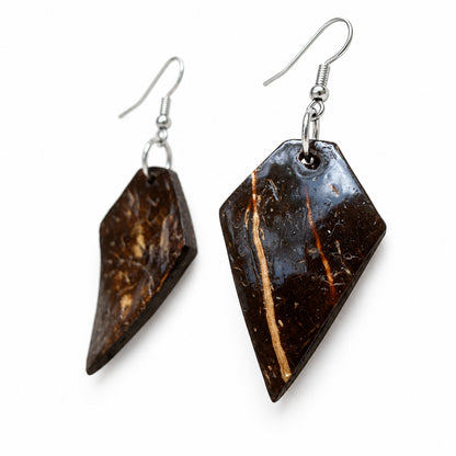 Coconut Shell Palm Earrings Boho Wooden Dangle Tropical Lightweight Jewelry