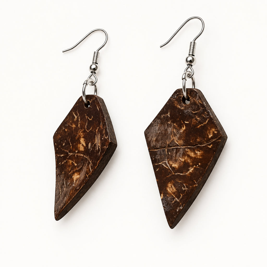 Coconut Shell Palm Earrings Boho Wooden Dangle Tropical Lightweight Jewelry