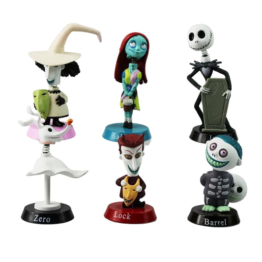 Set of Disney Nightmare Before Christmascharacter figurines on a white background