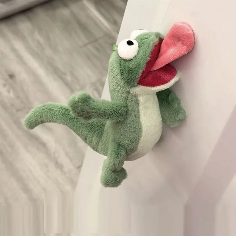 Plush frog toy with a red tongue on a light-colored surface