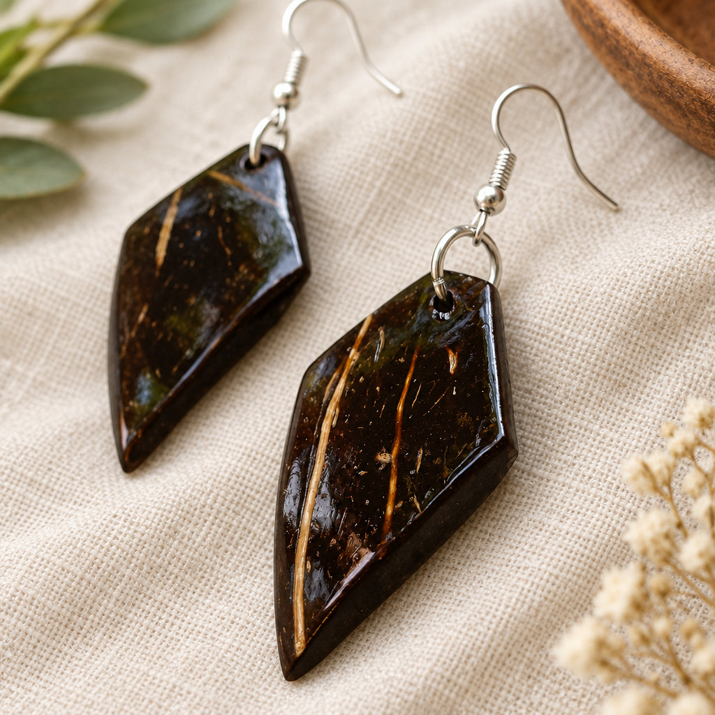 Discover beautiful coconut shell earrings with a unique natural design. A simple, lightweight-style accessory for everyday, beach, and tropical looks. Wholesale 