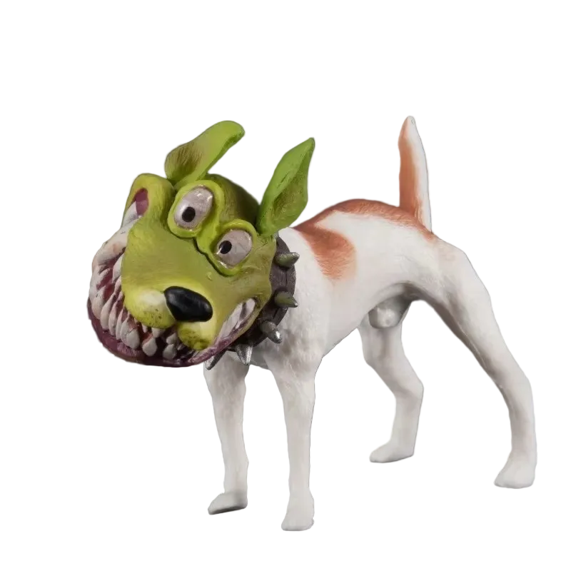Toy dog figure with a green mask on a black background
