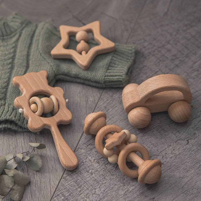 Montessori Wooden Baby Rattle Set for 1–2 Year Olds