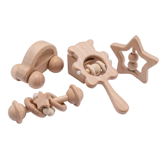 Montessori Wooden Baby Rattle Set for 1–2 Year Olds