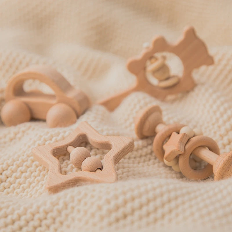 Montessori Wooden Baby Rattle Set for 1–2 Year Olds