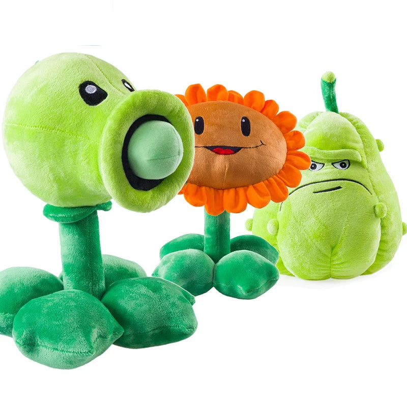 Three plush toys resembling characters from a popular video game on a white background