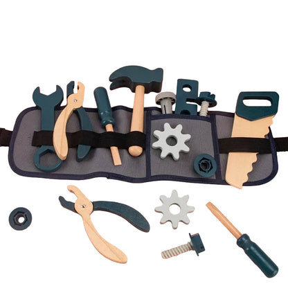 Cute Kids Wooden Pretend Play Tool Set Repairman Waist Bag Toy for Ages 3‑6
