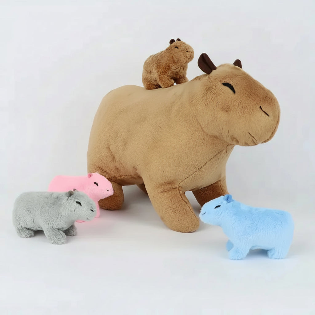 adorable capybara plush that hides a secret pups inside