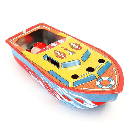 Classic steam powered boat with lightweight tin body design