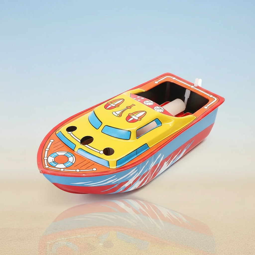 Colorful toy boat with a white background