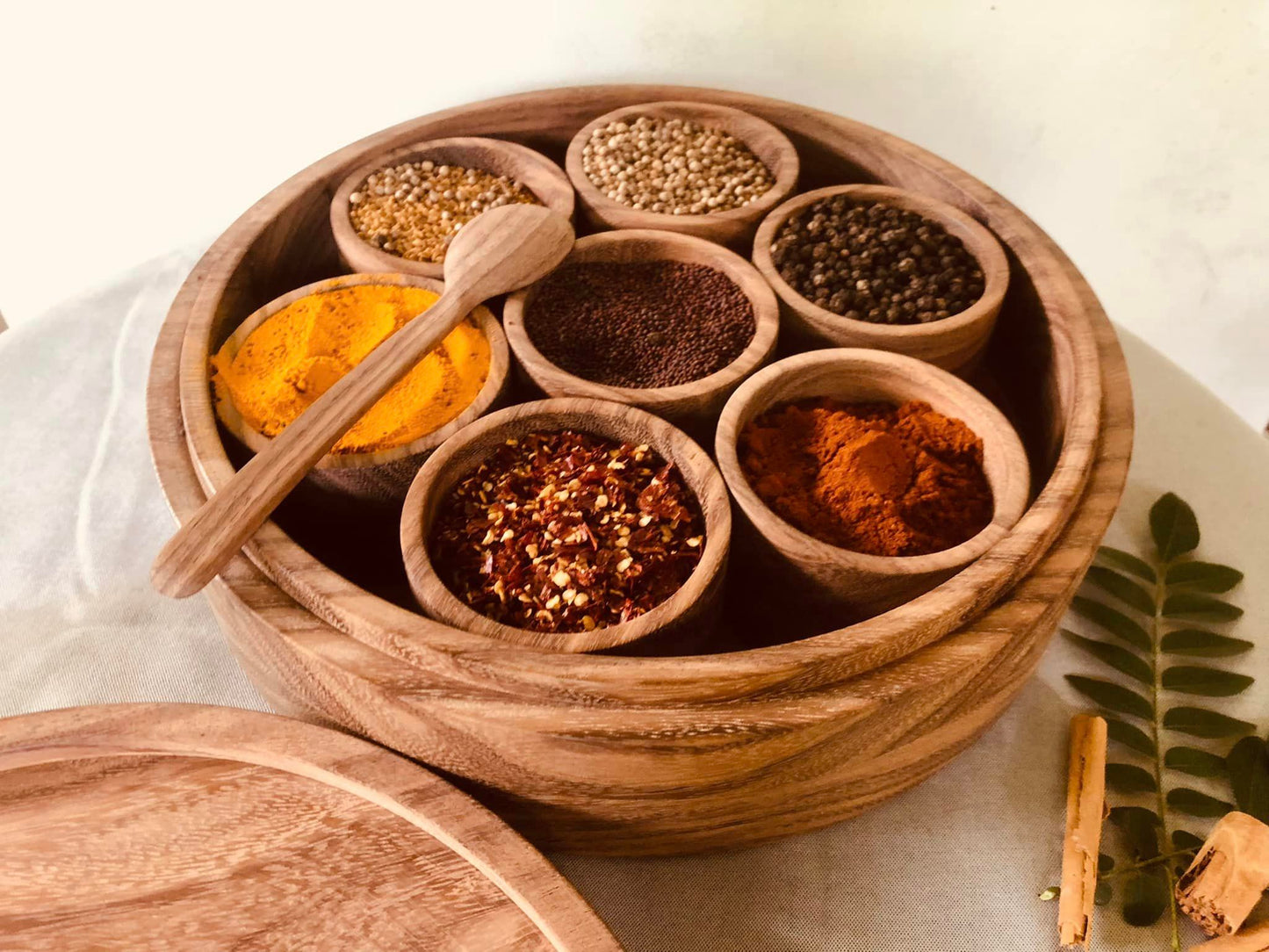  wooden Box Spice Storage- Jar Masala Box Spice Container with Tray For Kitchen100% Natural Organic Ceylon Rosewood Spicy Box spice box container
