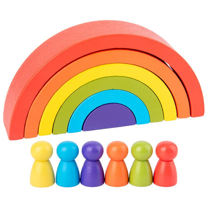 Colorful wooden rainbow toy 
on a white background