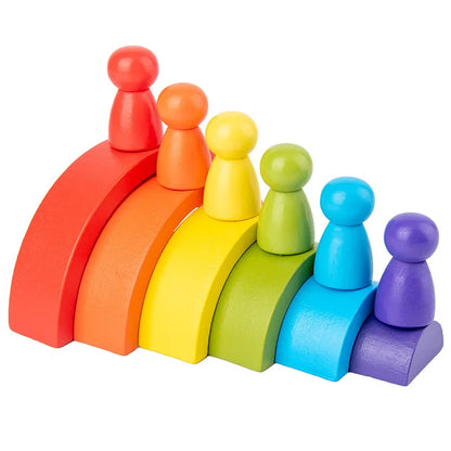 wooden ring stacker arches and figures on a white background
