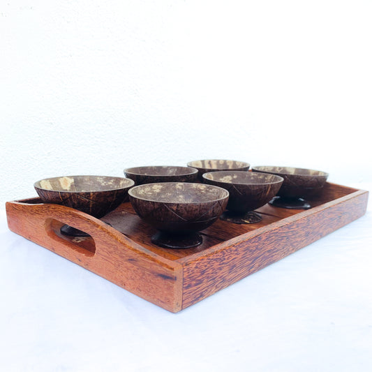Coconut Shell Desert Cup with wooden Tray