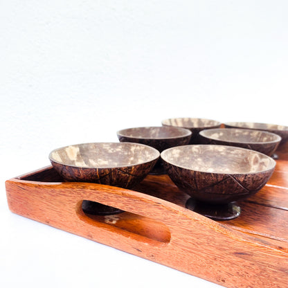 Coconut Shell Desert Cup with wooden Tray