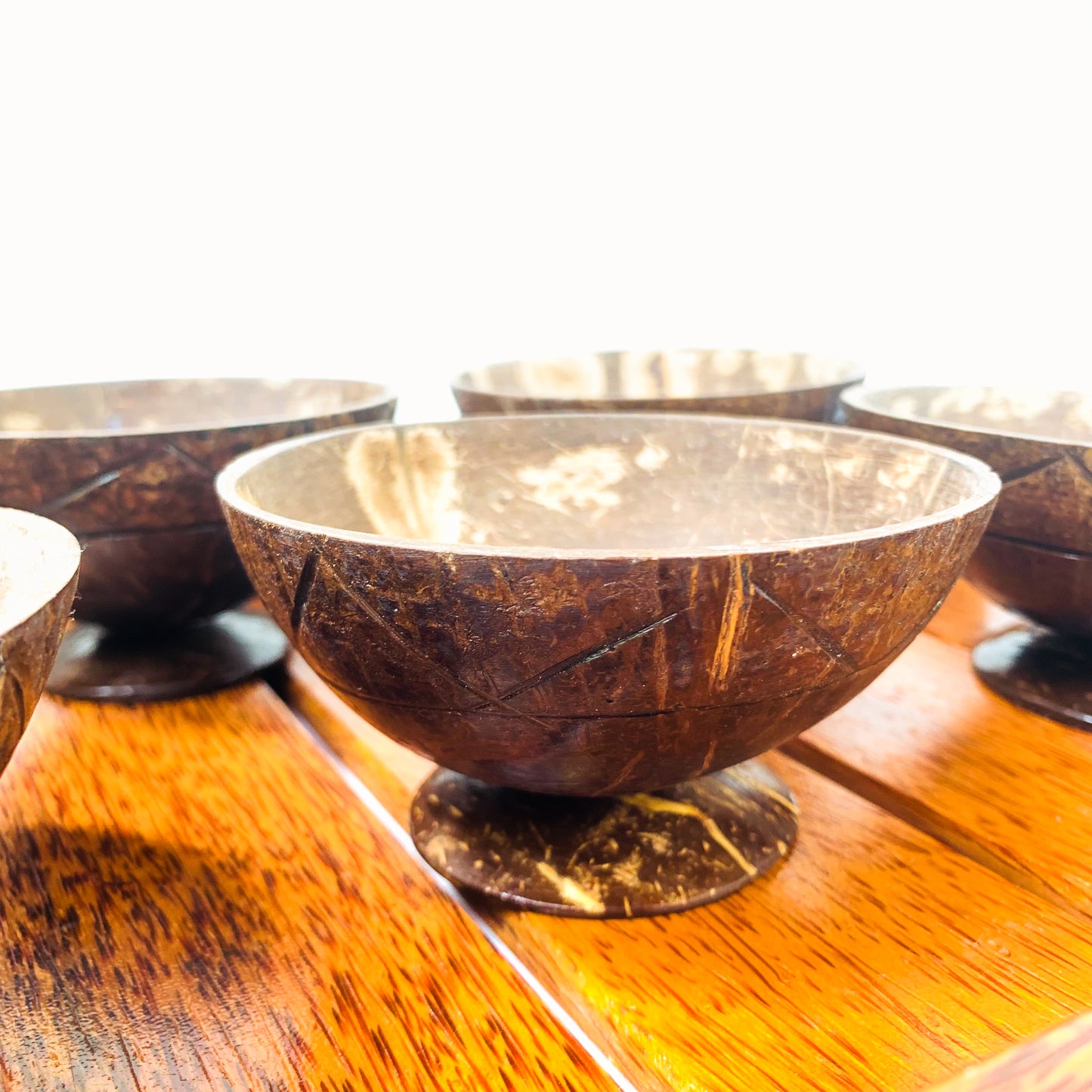Coconut Shell Desert Cup with wooden Tray
